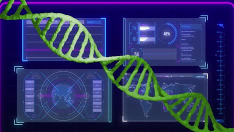 Animation-of-dna-strand-over-data-processing-on-black-background