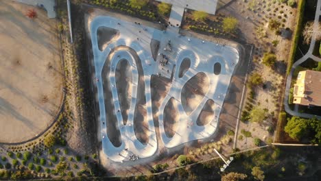 Aerial-view-of-Del-Mar-Pump-Track-in-San-Diego,-California