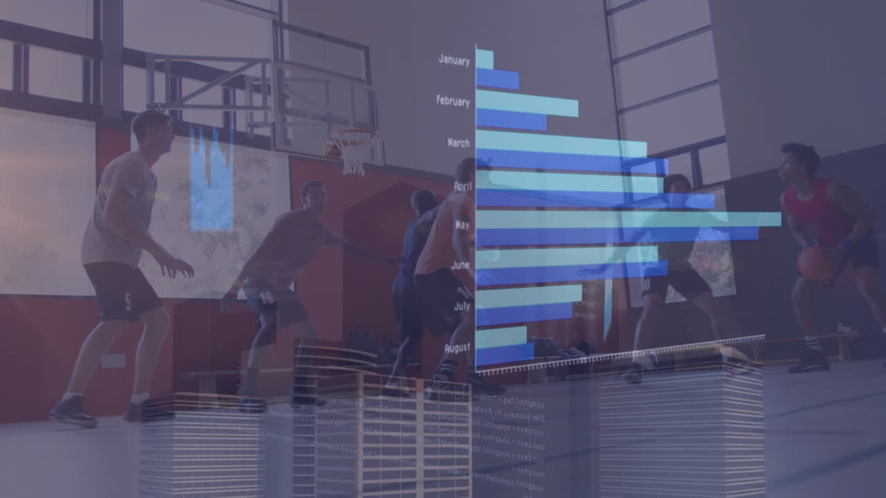 animazione di statistiche e elaborazione di dati su diversi giocatori di basket.