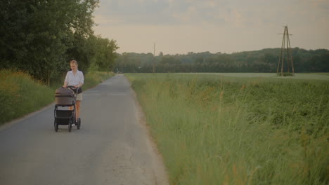 woman with baby stroller on pathway