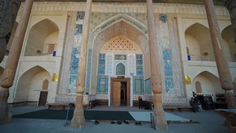 bukhara uzbekistan bolo hauz mosque built in 1718 and small minaret