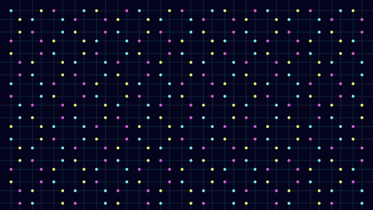 검은 바탕에 다채로운 대칭 점 그리드