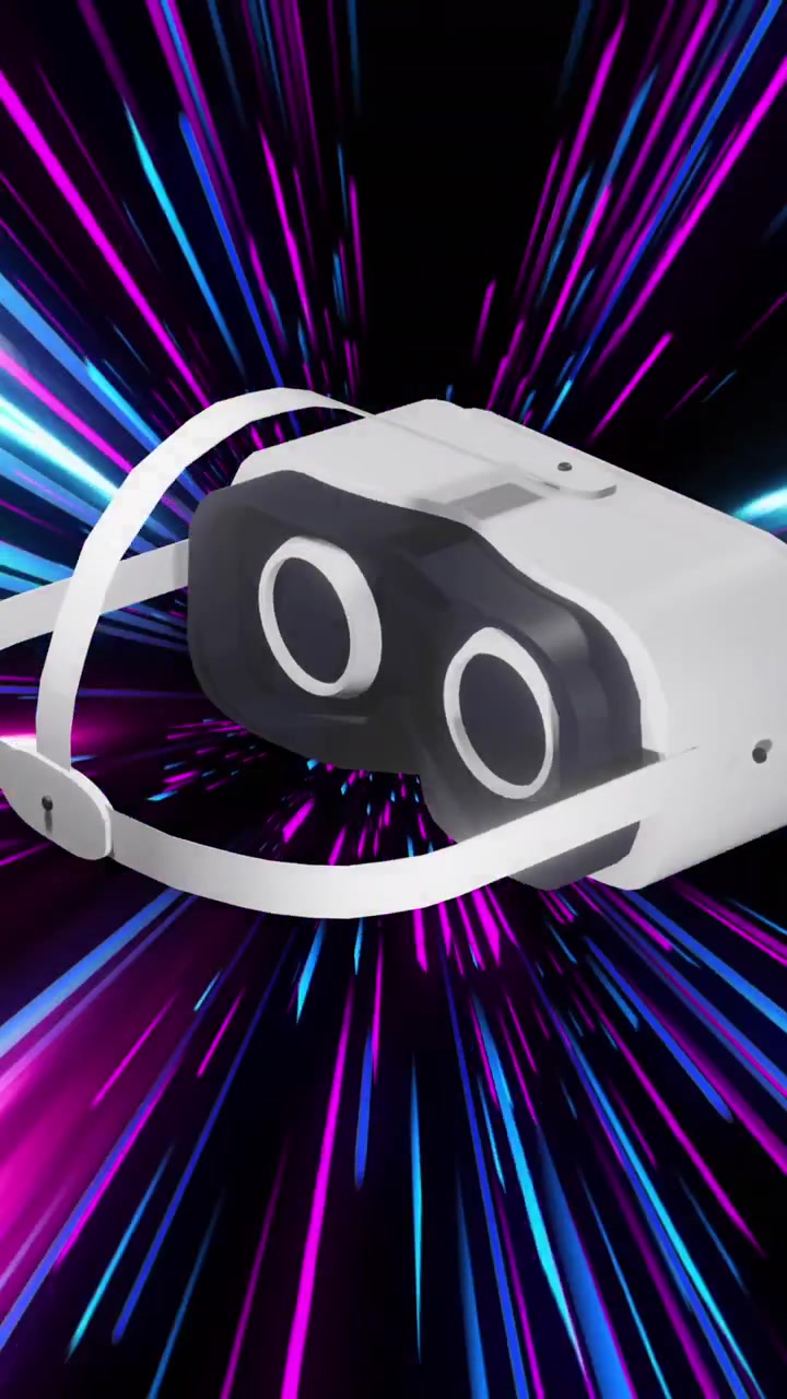 Animation of vr headset over pink and blue neon light trails