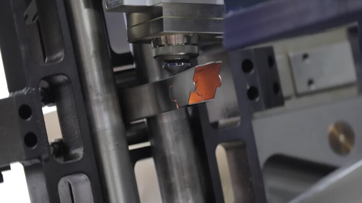 CNC Laser and gas cutting of metal, modern industrial technology.