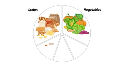 ilustración de grupos de alimentos con una dieta equilibrada