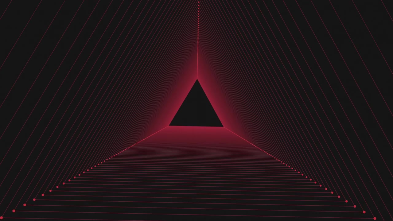 Bold black and red triangle pattern with intricate lines