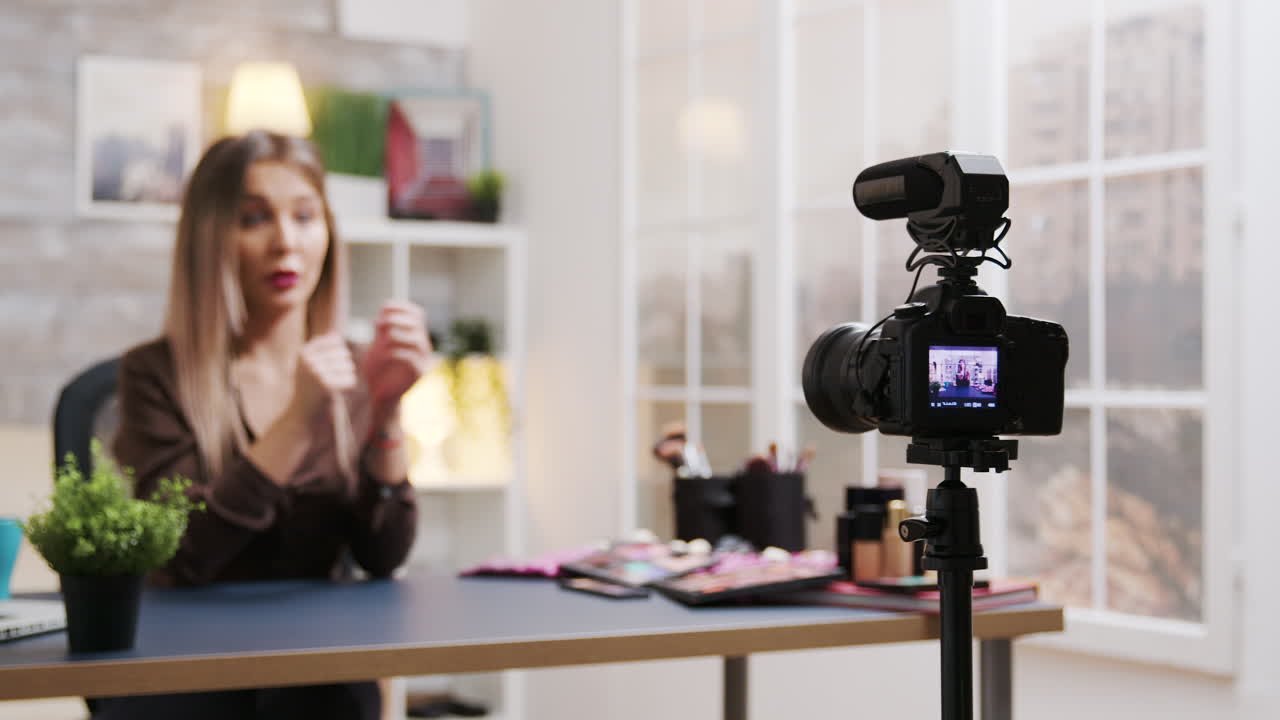 Beauty blogger recording a makeup tutorial
