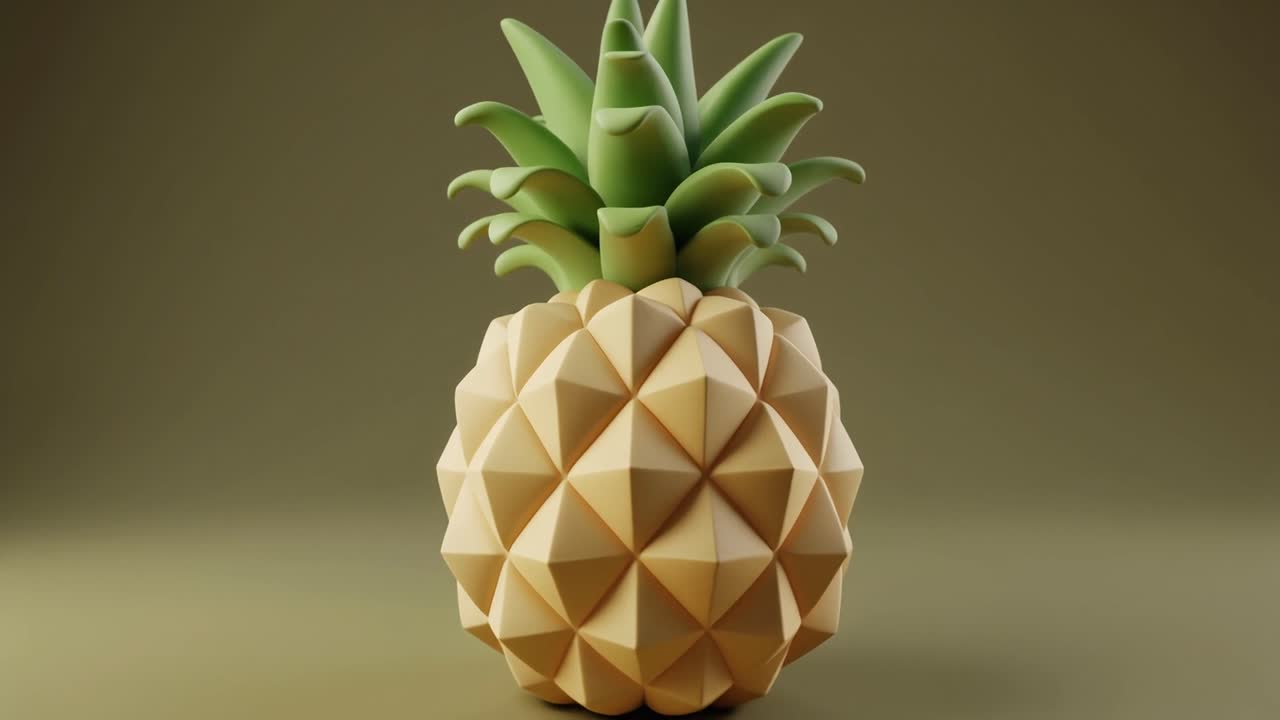 Stylized 3D Low Poly Pineapple Zooming In