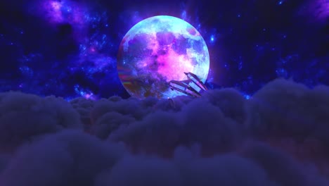 colorful moon above clouds in a nebula-like night sky