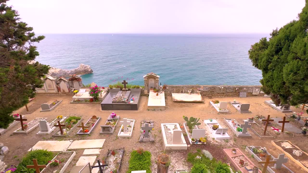 Clifftop Cemetery Overlooking the Sea in Portovenere, Italy – Peaceful Coastal Graveyard with Panoramic Views