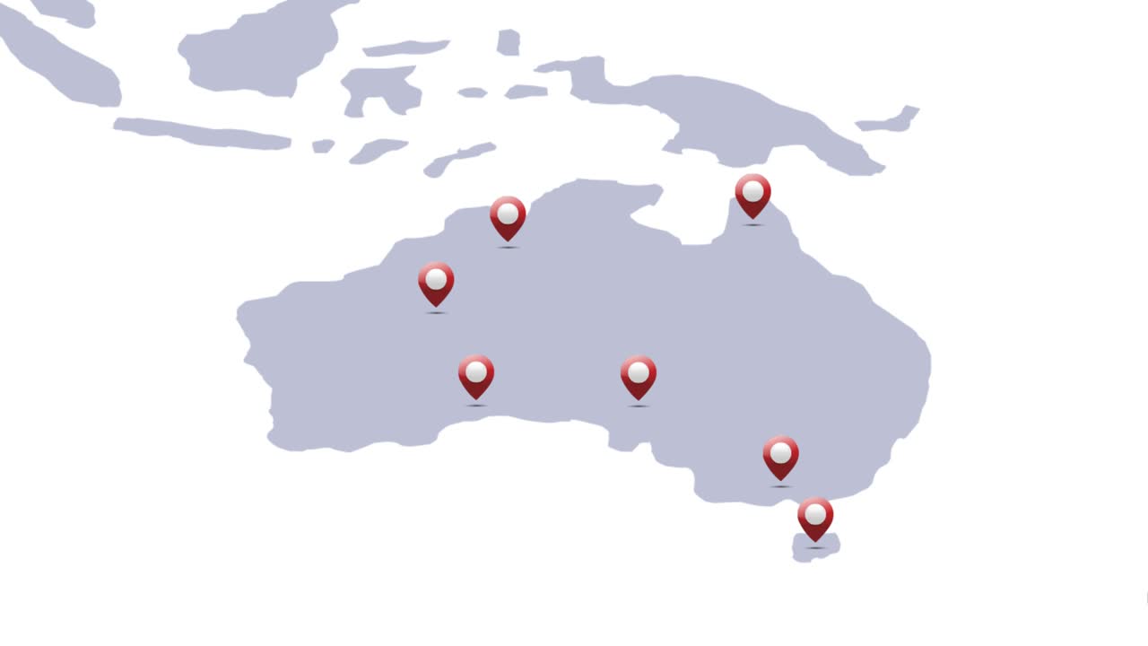 animación de un pin de ubicación que revela en el mapa de australia