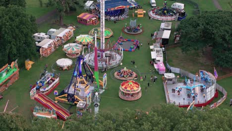 Aerial-View-Of-Fun-Fair-Rides-At-Bruce-Castle-Park-In-Lordship-Lane,-Tottenham,-London