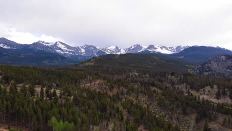 Toma-Aérea-Ascendente-Sobre-El-Bosque-En-Las-Montañas-De-Colorado-Con-El-Monte-Elbert-En-El-Horizonte