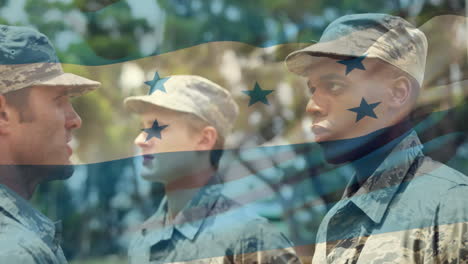 digital composition of waving honduras flag against soldier saluting his army sergeant