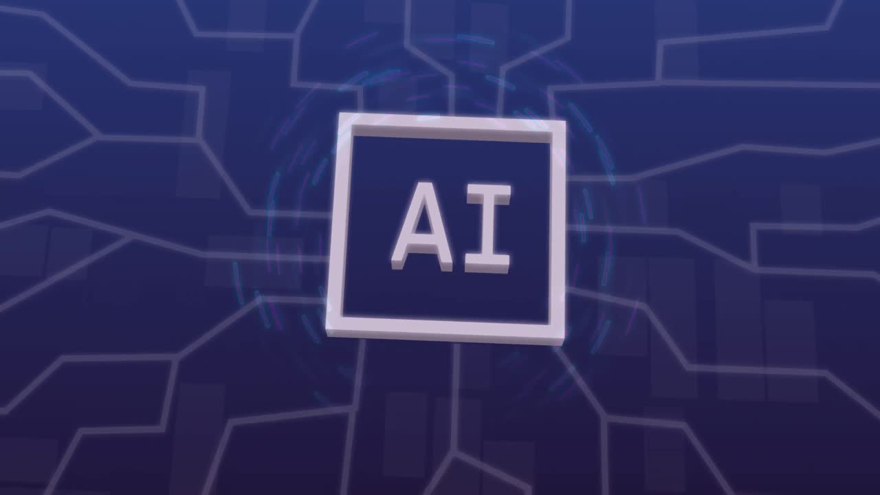 animación de un procesamiento de datos con iconos y red de conexiones