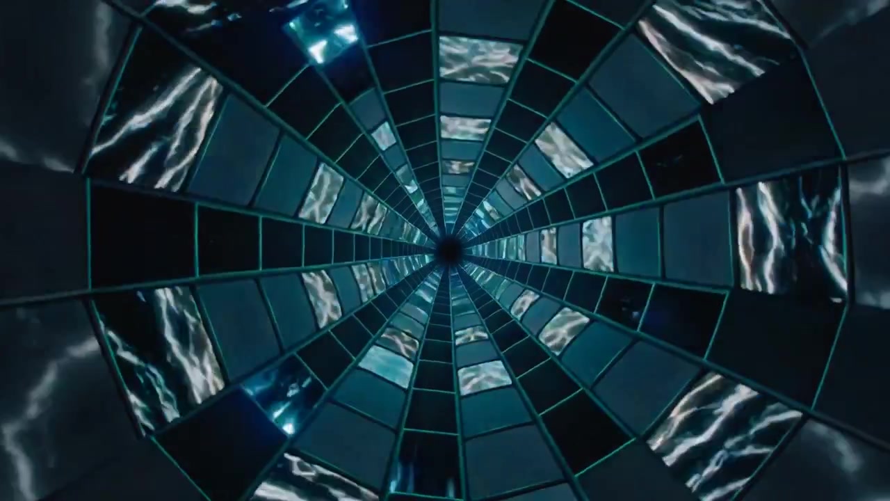 Rotating central tiled tunnel on play, zooming inward, shifting magenta to gold for hypnotic effect