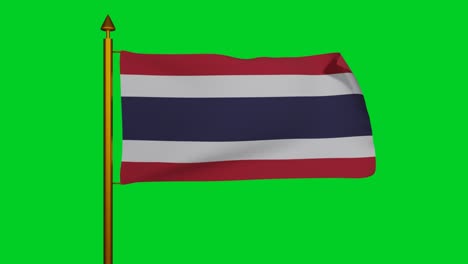 national flag of thailand waving 3d render with flagpole on chroma key, kingdom of thailand flag textile by king vajiravudh, coat of arms thailand independence day, thai or thong trai rong