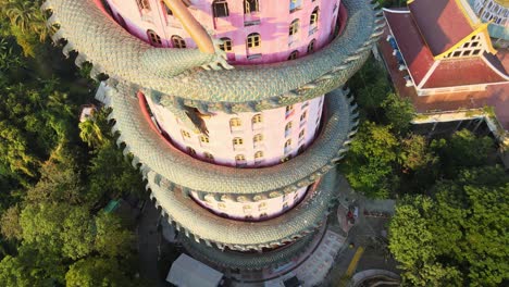 4k-Top-down-shot-of-Wat-Samphran-temple-at-dawn