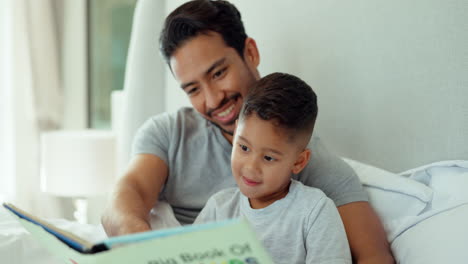 Papa,-Junge-Und-Schlafzimmer-Mit-Buch