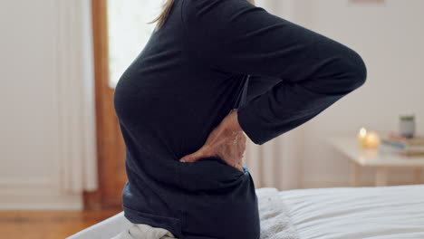 senior woman, hands and back pain in home