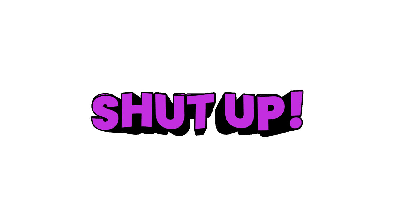 Animated Purple Text 'SHUT UP!' on White Background