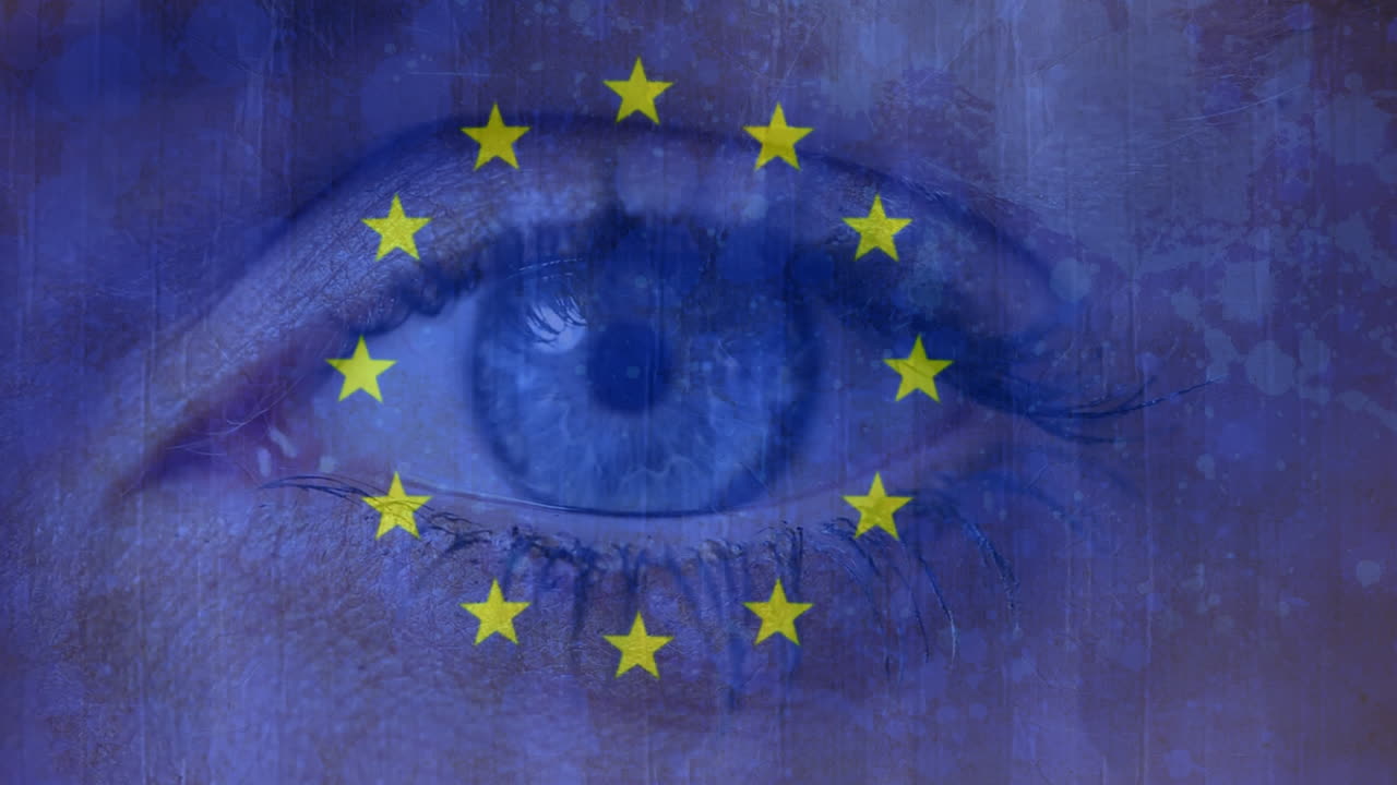 Bandiera europea e occhio che ammicca