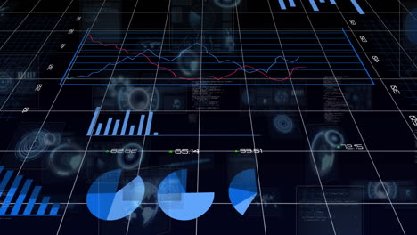 animación del procesamiento de datos financieros sobre el mapa del mundo sobre un fondo oscuro