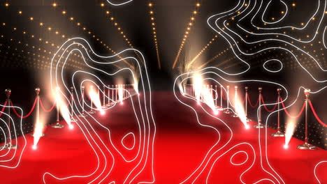 animation of moving contour lines over red carpet venue with moving spotlights