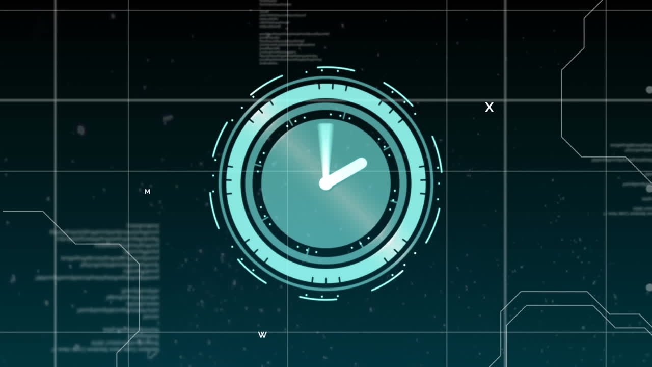 Animation of clock moving fast and data processing
