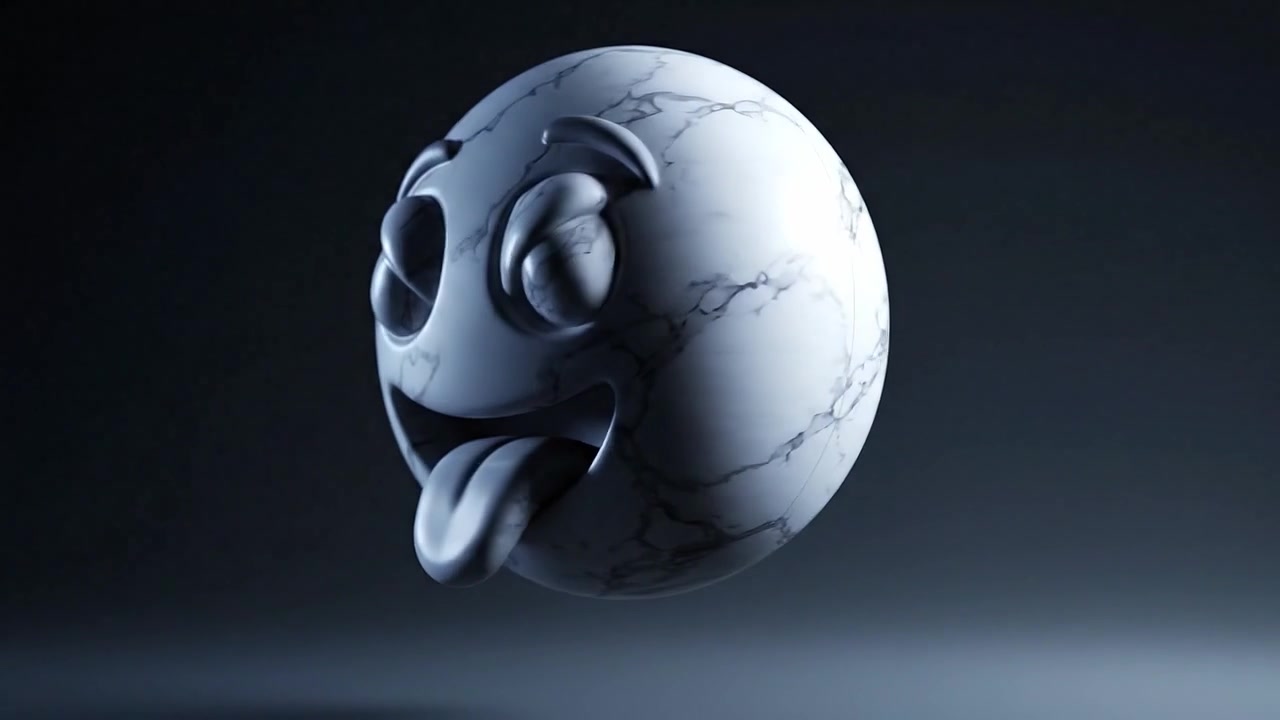 Emoji di marmo giocoso con la lingua di fuori: una rappresentazione 3D unica che esprime umorismo e divertimento nell'arte moderna e nell'estetica del design
