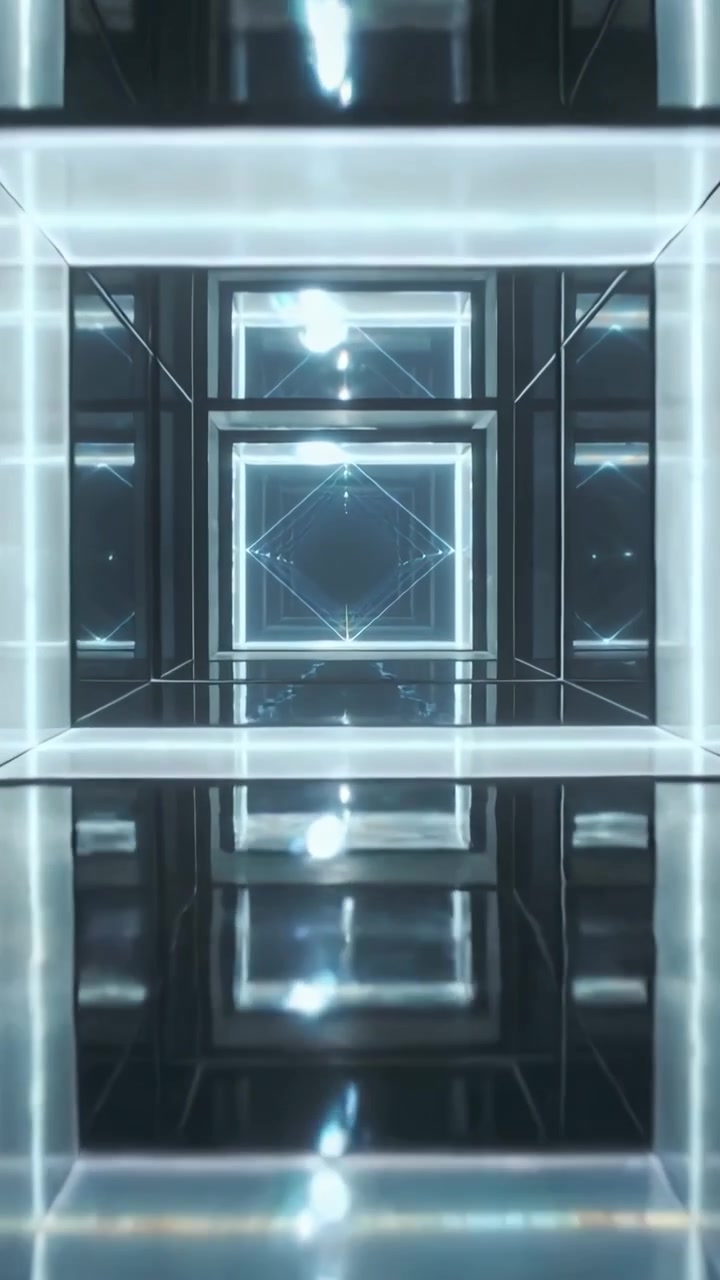 Vertical video: Camera moving forward showing LEDs, mirrors and gallery floor closing on diamond