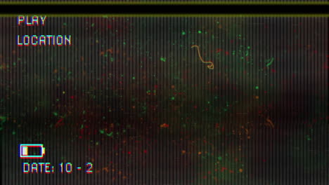 animation of playback interface screen, with scratches and visual interference, on dark background