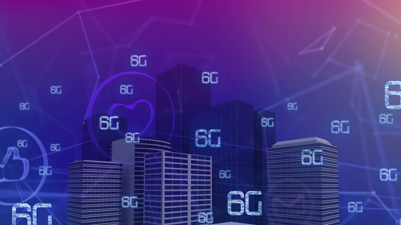 animazione di testo 6g su paesaggio urbano