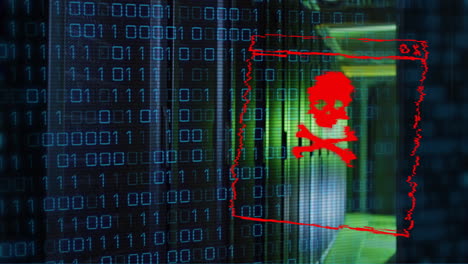 Animation-of-malware-text-and-data-processing-over-computer-servers