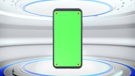 teléfono móvil pantalla verde encendiendo fondo de tecnología de ciencia ficción