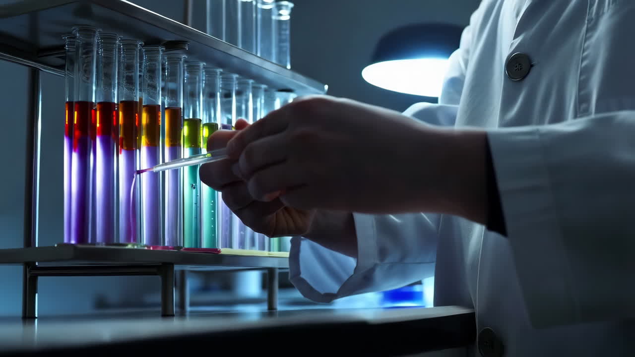 científico realizando un experimento químico en un laboratorio