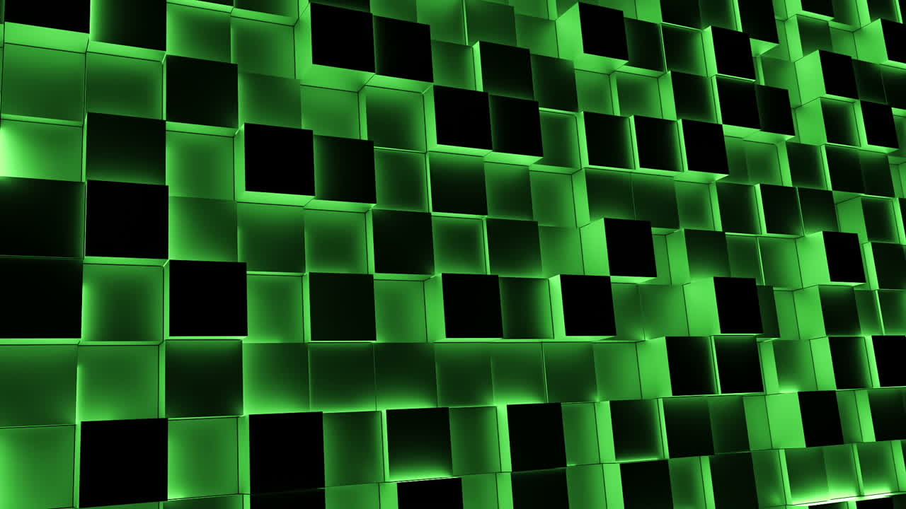 Green illuminated blocks moving in and out