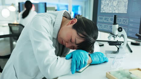 Tired,-sleep-or-scientist-exhausted-in-lab