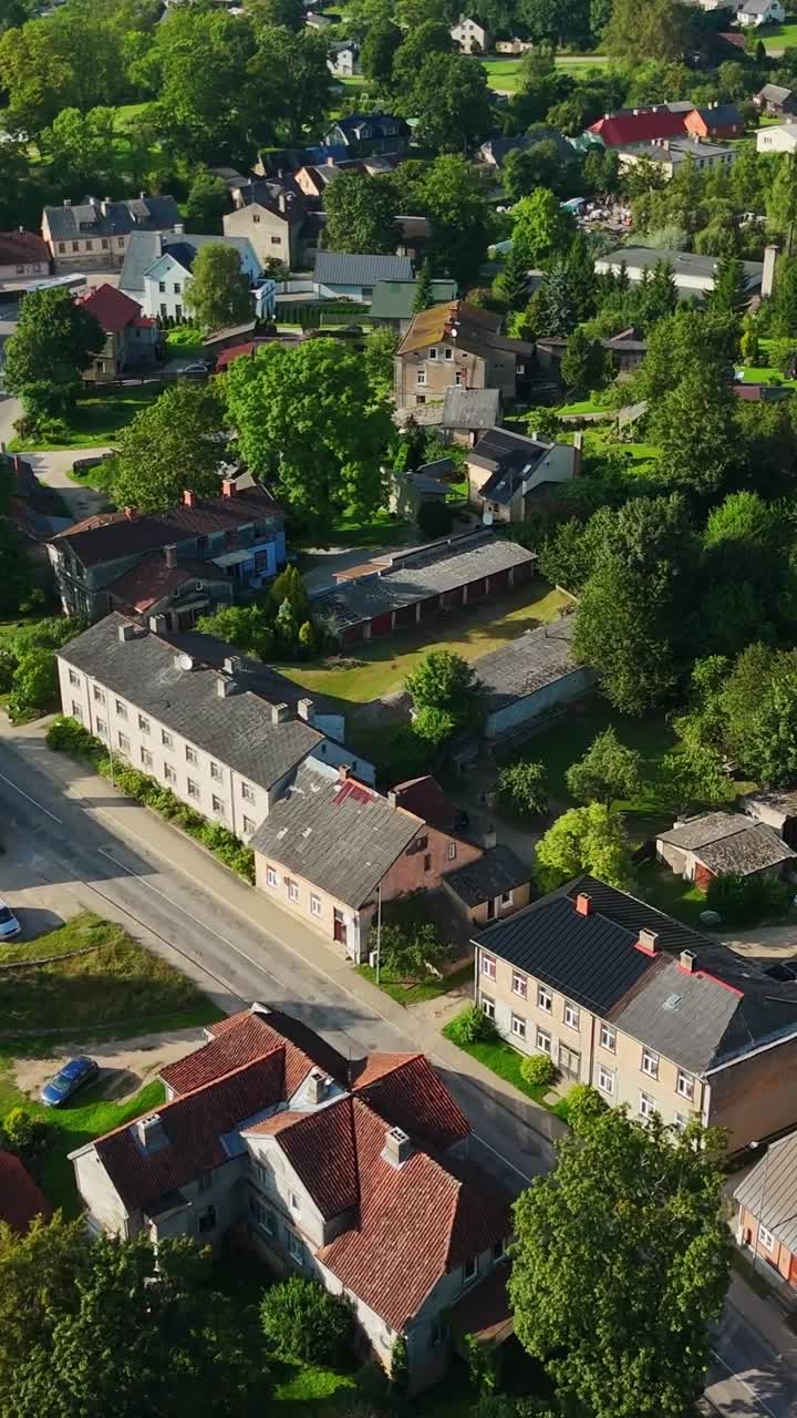 Vertical View Of Residential Houses In Talsi Town In Courland, Latvia. - aerial shot