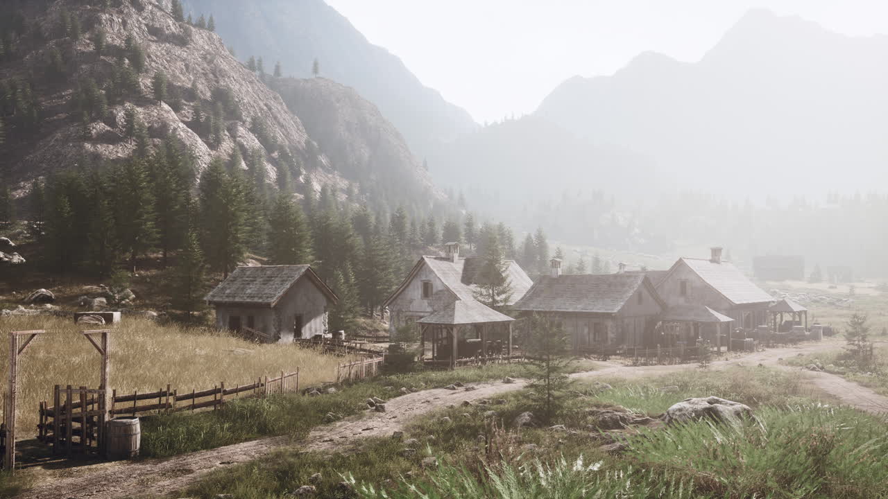 스위스 산 마을 의 공중 전망