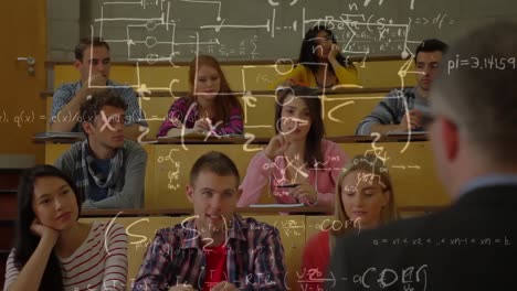 estudiantes en un aula con conocimientos de matemáticas