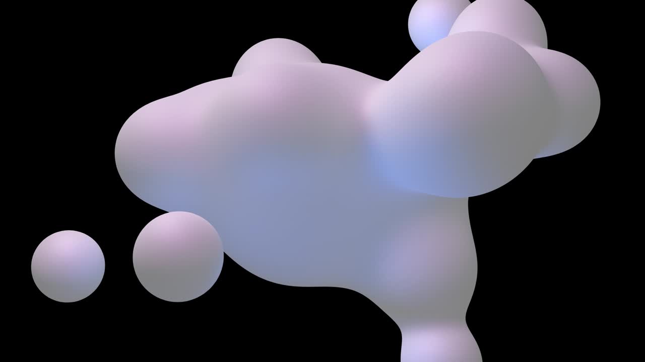 White liquid balls merging. Black background. Abstract animation, 3d render.