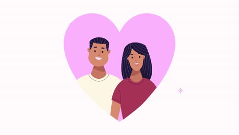 lovers couple in heart characters animation