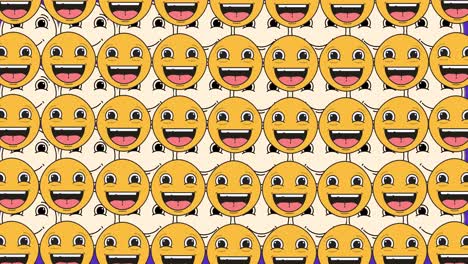 animation of smiley faces moving over violet background