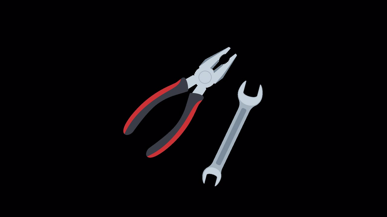 Animated Pliers and Wrench Tools Appearing on Black Background