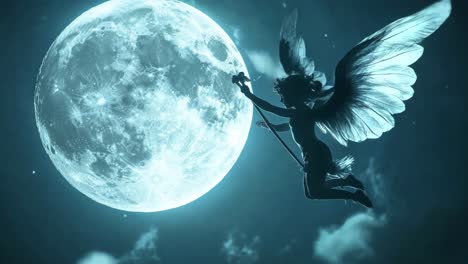 angel flying in moonlight