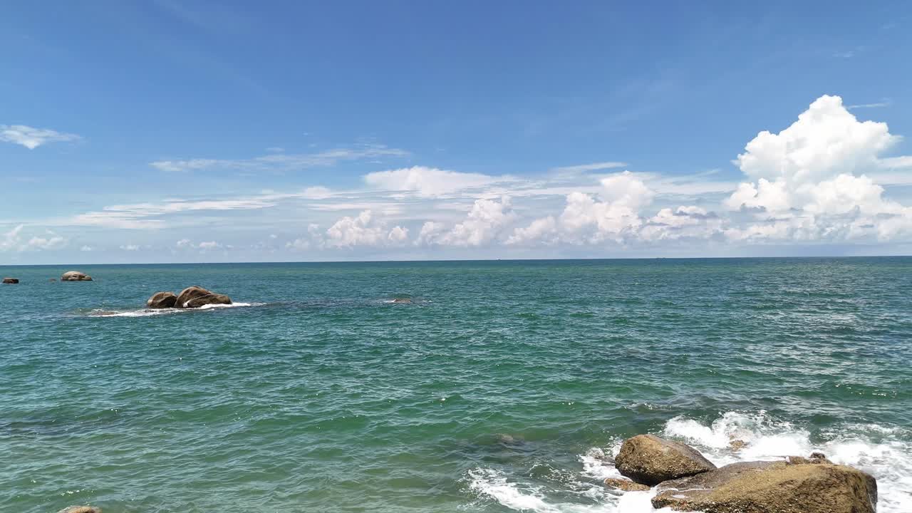 Aerial View Dolly of the Rocky Beach in Ho Tram