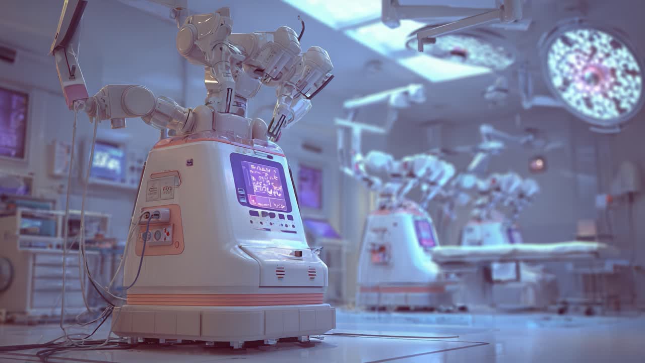 Advanced Robotic Surgical Systems in a Modern Operating Room with High-Tech Equipment and a Sophisticated Surgical Environment