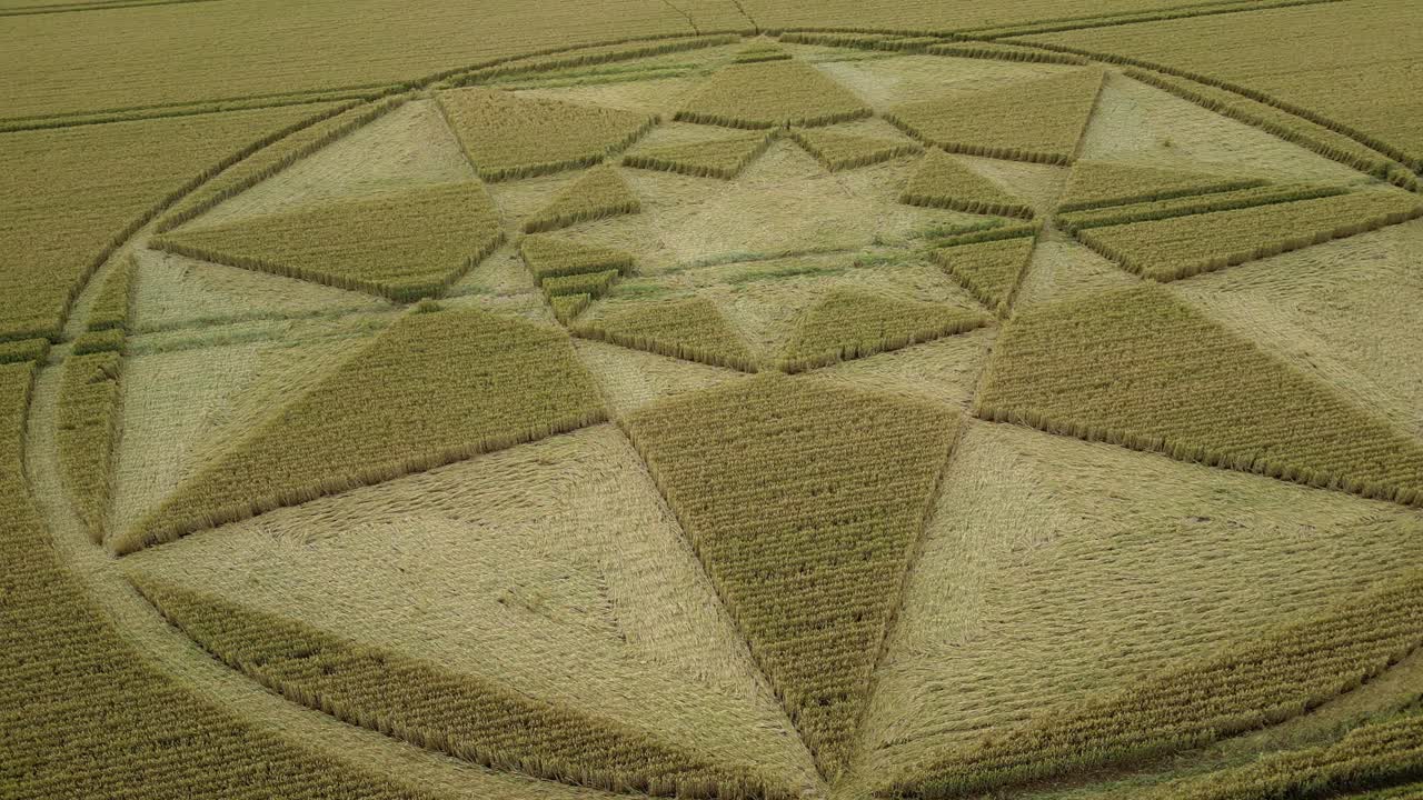 formación de estrellas del círculo de la cosecha micheldever 2023 vista aérea orbitando bajo a hampshire obra de arte de campo de trigo