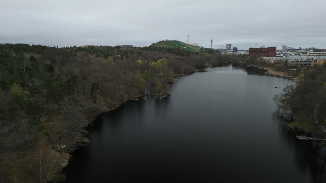 Aerial shot of Hammarby backen on a cloudy summer day.